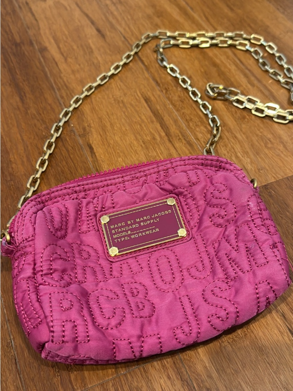 Marc by Marc Jacobs Fuchsia Quilted Crossbody with Gold Chain Hardware